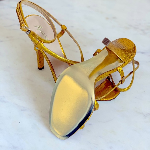 Marciano Crocodile Strapped Sandals, Gold - Picture 3 of 4